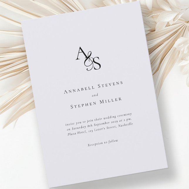 Elegant, Classic, Monogram, Grey, Wedding Invitation (Creator Uploaded)