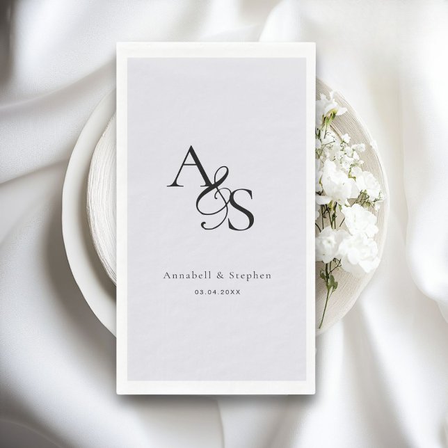 Elegant, Classic, Monogram, Grey, Wedding Napkin (Personalized, Elegant, Classic, Monogram, Gray, Wedding Paper Napkins.)