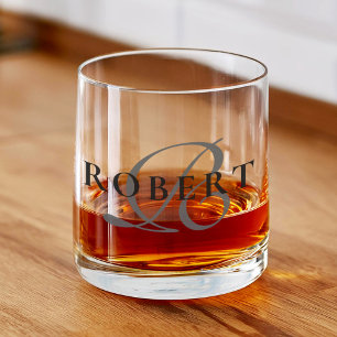 Elegant Classic Monogram Initial Name Whiskey Glass