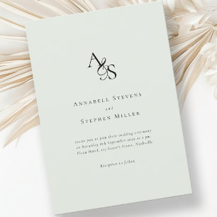Elegant, Classic, Monogram, Light-Green, Wedding Invitation