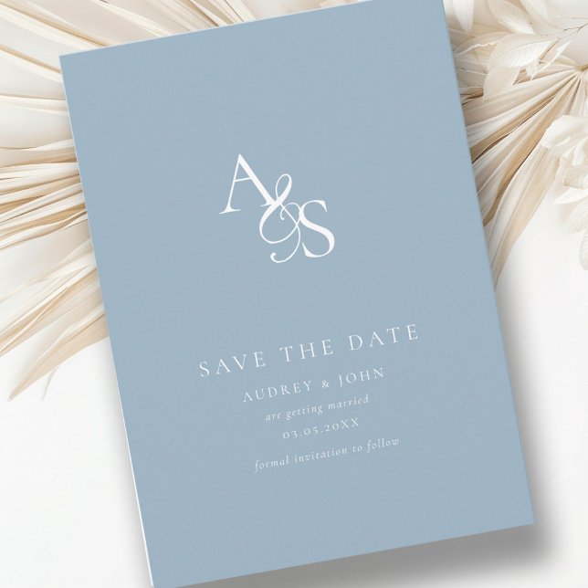 Elegant, Classic, Monogram, Powder-Blue, Wedding Save The Date (Elegant, classic, monogram, powder-blue, Save the Date Card. Print + Download available.)
