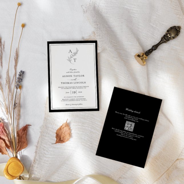 Elegant | Classic Monogram QR Code Wedding  Invitation (Creator Uploaded)