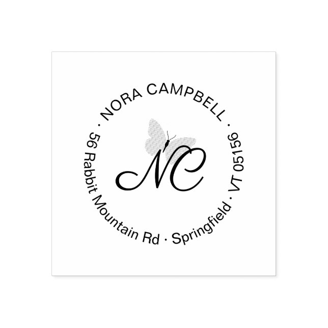 Elegant Classic Monogram Round Return Address Rubber Stamp (Imprint)