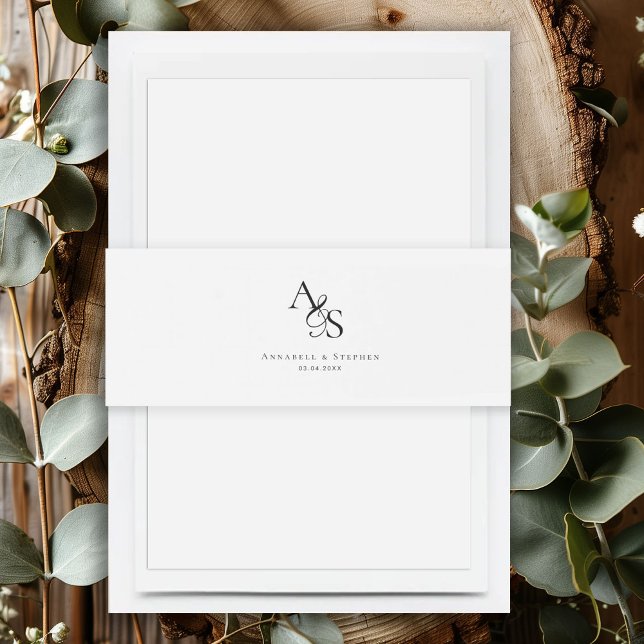 Elegant, Classic, Monogram, Wedding Invitation Belly Band (Elegant, Classic, Monogram, White and Brown, Wedding Invitation Belly Band.)