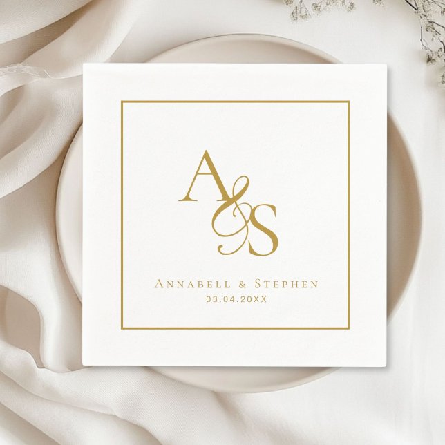 Elegant, Classic, Monogram, Wedding Napkin (Elegant, Classic, Monogram, White, Wedding Napkin with your name and date.)