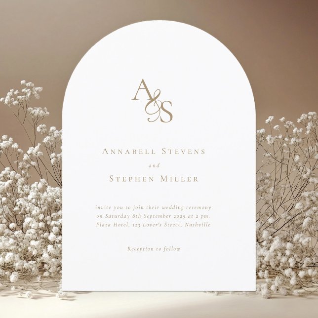 Elegant, Classic, Monogram, White, Arch Wedding Invitation (Elegant, Classic, Monogram, White, Arch Wedding Invitation)