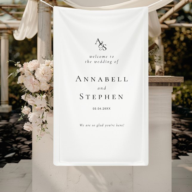 Elegant, Classic, Monogram, White-Black, Wedding Banner (Elegant, Classic, Monogram, White-Black, Wedding Banner with your Name & Date.)