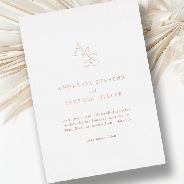 Elegant, Classic, Monogram, White, Foil, Wedding   (Elegant, Classic, Monogram, White, Foil, Wedding Foil Invitation. Rose-Gold, Gold, Silver Foil.)