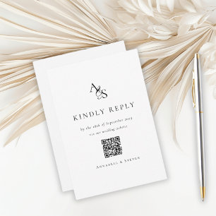 Elegant, Classic, Monogram, White, QR-Code RSVP Card