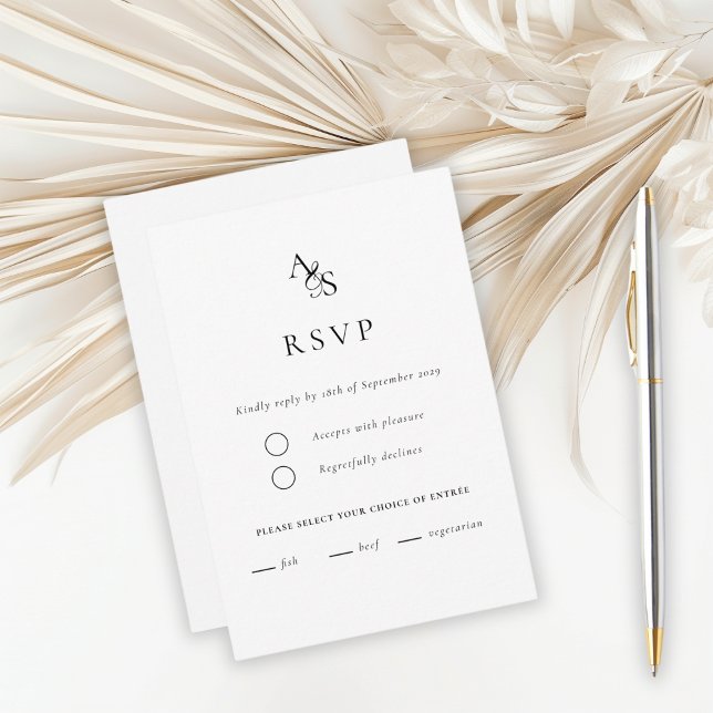 Elegant, Classic, Monogram, White, RSVP Card (Creator Uploaded)