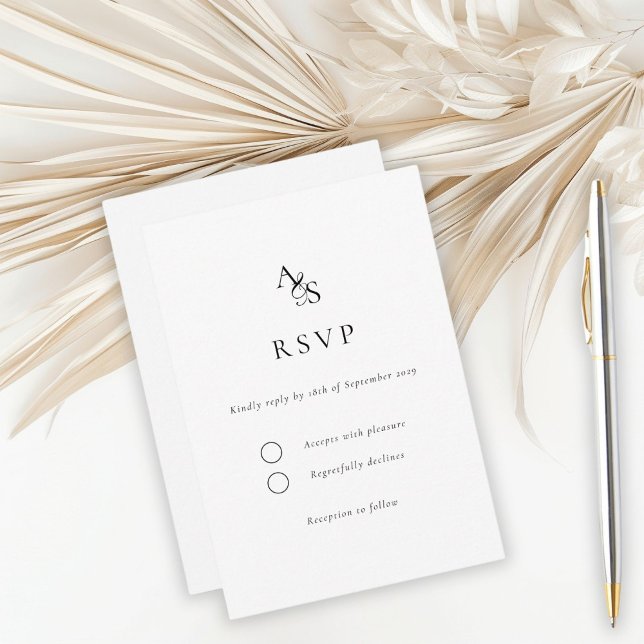 Elegant, Classic, Monogram, White, RSVP Card (Creator Uploaded)