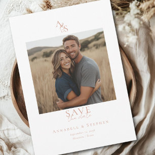 Elegant, Classic, Monogram, White, Wedding 1 Photo Save The Date
