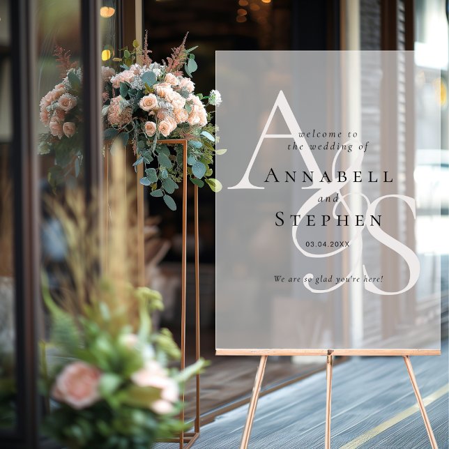 Elegant, Classic, Monogram, White, Wedding Acrylic Sign (Elegant, Classic, Monogram, White, Wedding Acrylic Sign)