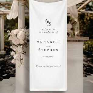 Elegant, Classic, Monogram, White, Wedding Banner