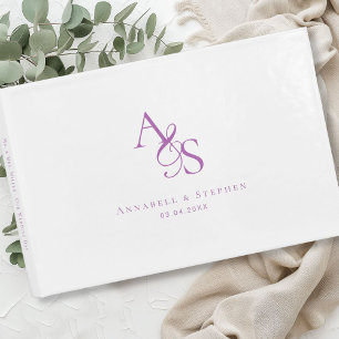 Elegant, Classic, Monogram, White, Wedding Guest Book