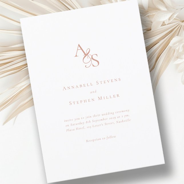 Elegant, Classic, Monogram, White, Wedding Invitation (Creator Uploaded)