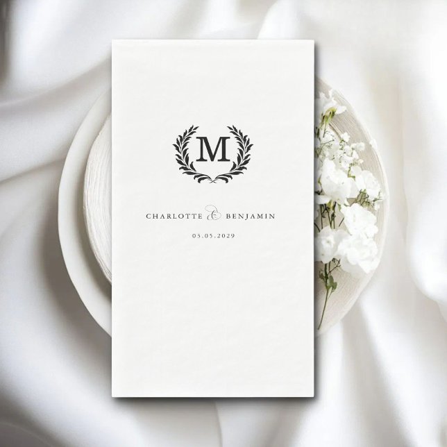 Elegant, Classic, Monogram, White, Wedding Napkin (Elegant, Classic, Monogram, White, Wedding Paper Guest Towels)