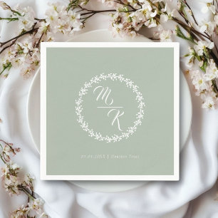 Elegant, classic monogram wreath napkin