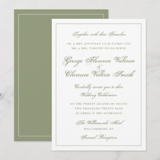 Elegant Classic Moss Green Calligraphy Wedding Invitation