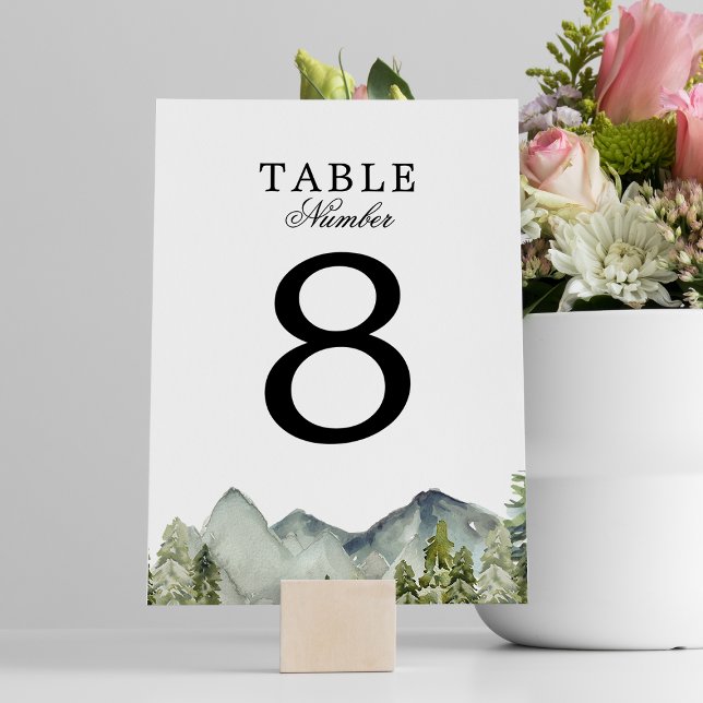 Elegant Classic Mountain Forest Watercolor Wedding Table Number (Creator Uploaded)