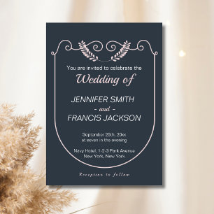 Elegant Classic Navy and Blush Wedding  Invitation