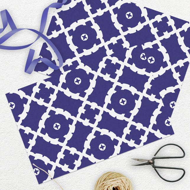 Elegant Classic Navy Blue and White Mosaic Pattern Tissue Paper (Creator Uploaded)