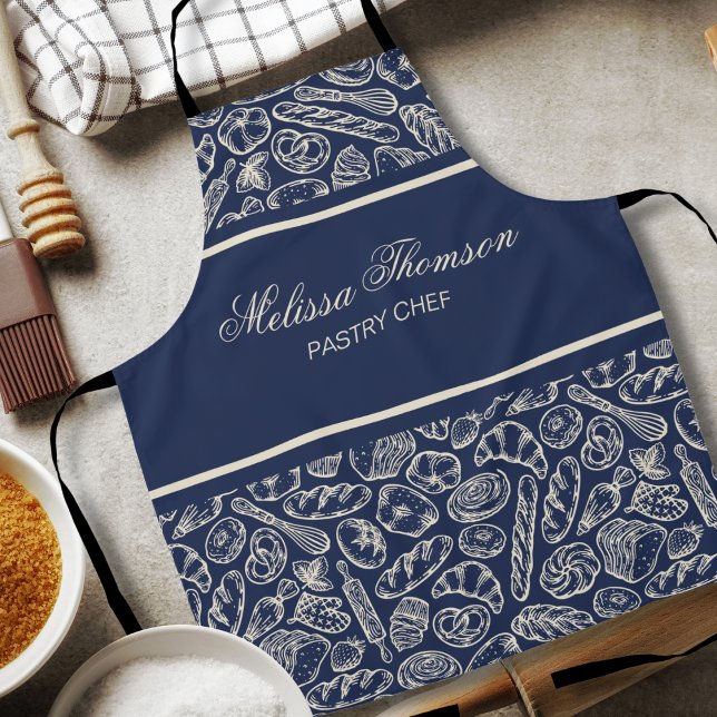 Elegant Classic Navy Blue Cake Bakery Chef Apron (Creator Uploaded)