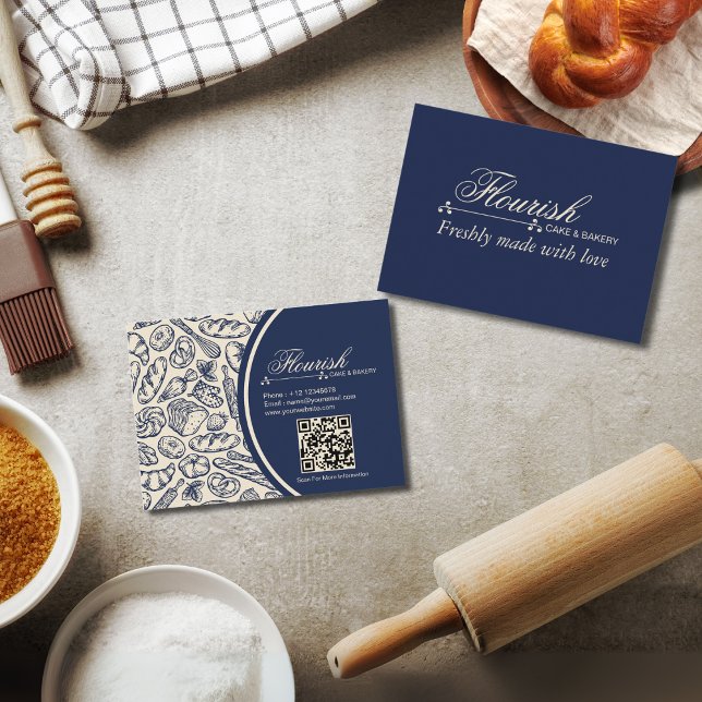 Elegant Classic Navy Blue Cake Bakery Shop   Business Card (Creator Uploaded)