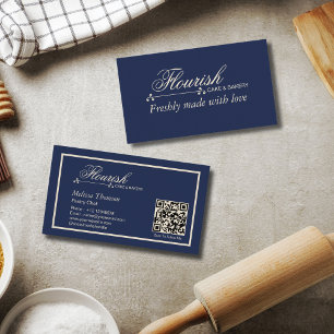 Elegant Classic Navy Blue Pastry Chef Business Car Card