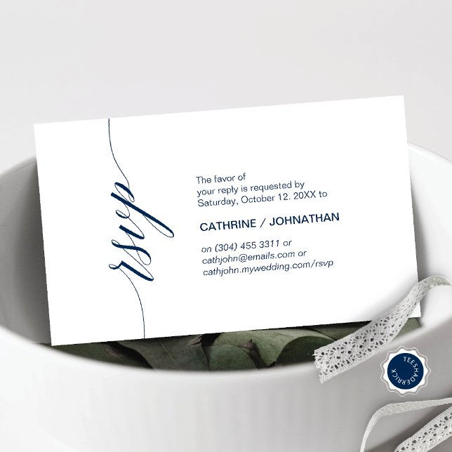 Elegant Classic, Navy Blue Script, Party RSVP Enclosure Card (Elegant Classic, Navy Blue Script, Wedding Party RSVP Enclosure Card)