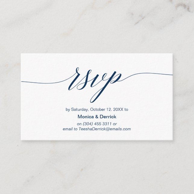 Elegant Classic, Navy Blue Script, RSVP respond Enclosure Card (Front)