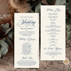 Elegant Classic Navy Blue Script Wedding Ceremony Programme