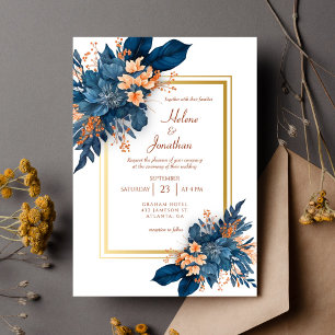 Elegant Classic Navy Blue Terracotta Wedding Invitation