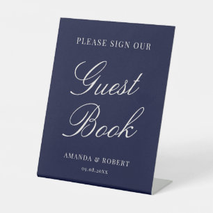 Elegant Classic Navy Blue Wedding Guest Book Pedestal Sign
