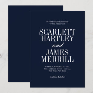 Elegant Classic Navy Blue Wedding Invitation