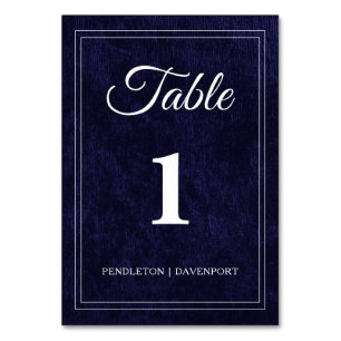 Elegant Classic Navy Blue Wedding Table Number