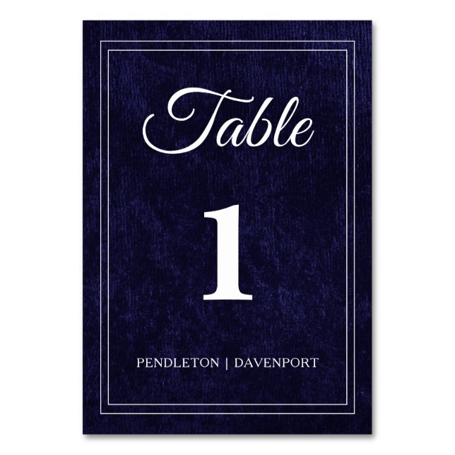Elegant Classic Navy Blue Wedding Table Number (Front)