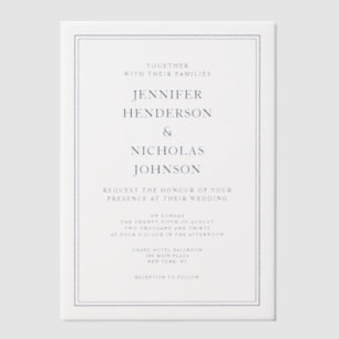 Elegant Classic Navy Blue Wedding Vellum Invitations