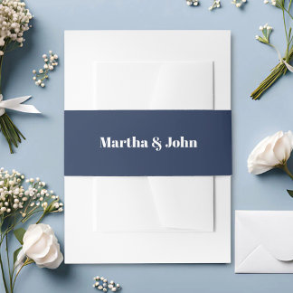 Elegant Classic Navy Blue & White Wedding Invitation Belly Band