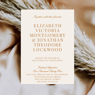 Elegant Classic Old Money Ivory & Copper Wedding Invitation