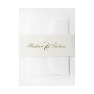 Elegant Classic Olive Green Script Names Wedding Invitation Belly Band