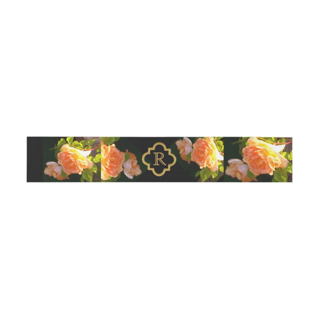 Elegant classic orange peach roses floral invitation belly band (Flat)