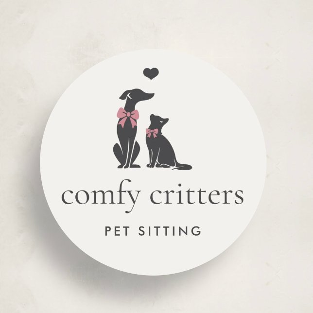 Elegant Classic Pet Sitter Logo with Custom Text Round Sticker (Creator Uploaded)