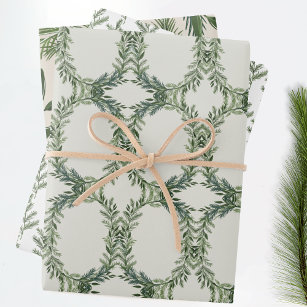 Elegant Classic Pine Wreath Christmas Holiday Wrapping Paper Sheet