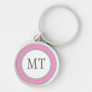 Elegant, classic pink and white chevron zigzag key ring