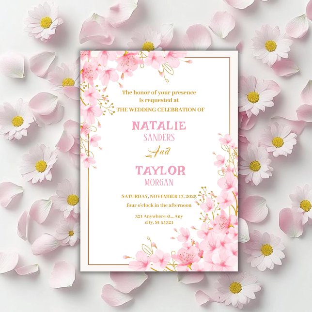 Elegant Classic Pink Cherry Blossom Floral Wedding Invitation (Creator Uploaded)