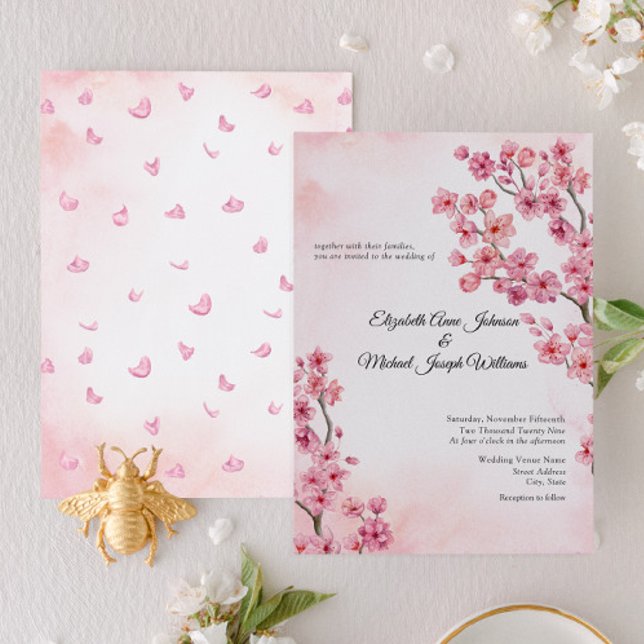 Elegant Classic Pink Cherry Blossom Floral Wedding Invitation (Creator Uploaded)