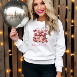 Elegant Classic Pink Valentine Vibes White Sweatshirt