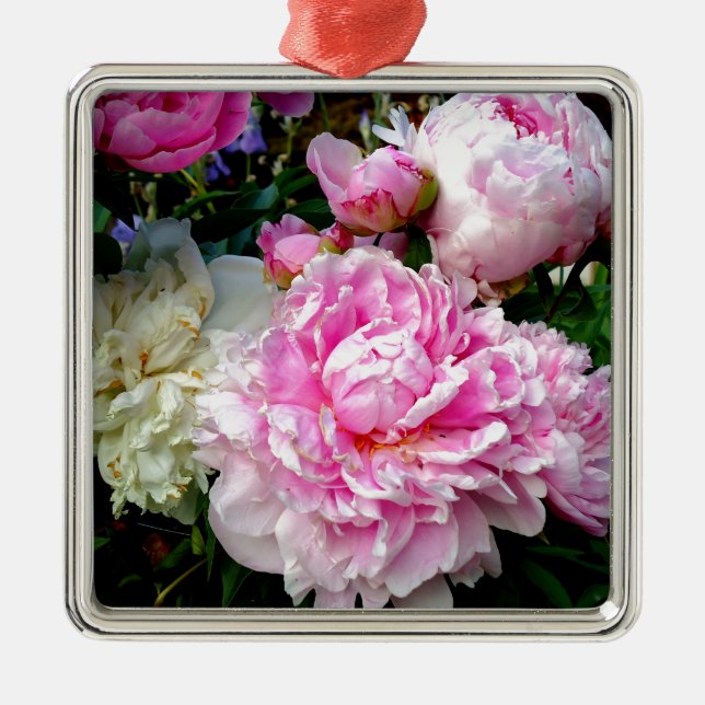 Elegant classic pink white floral peonies metal tree decoration (Front)