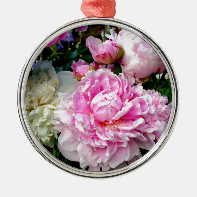 Elegant classic pink white floral peonies metal tree decoration (Front)